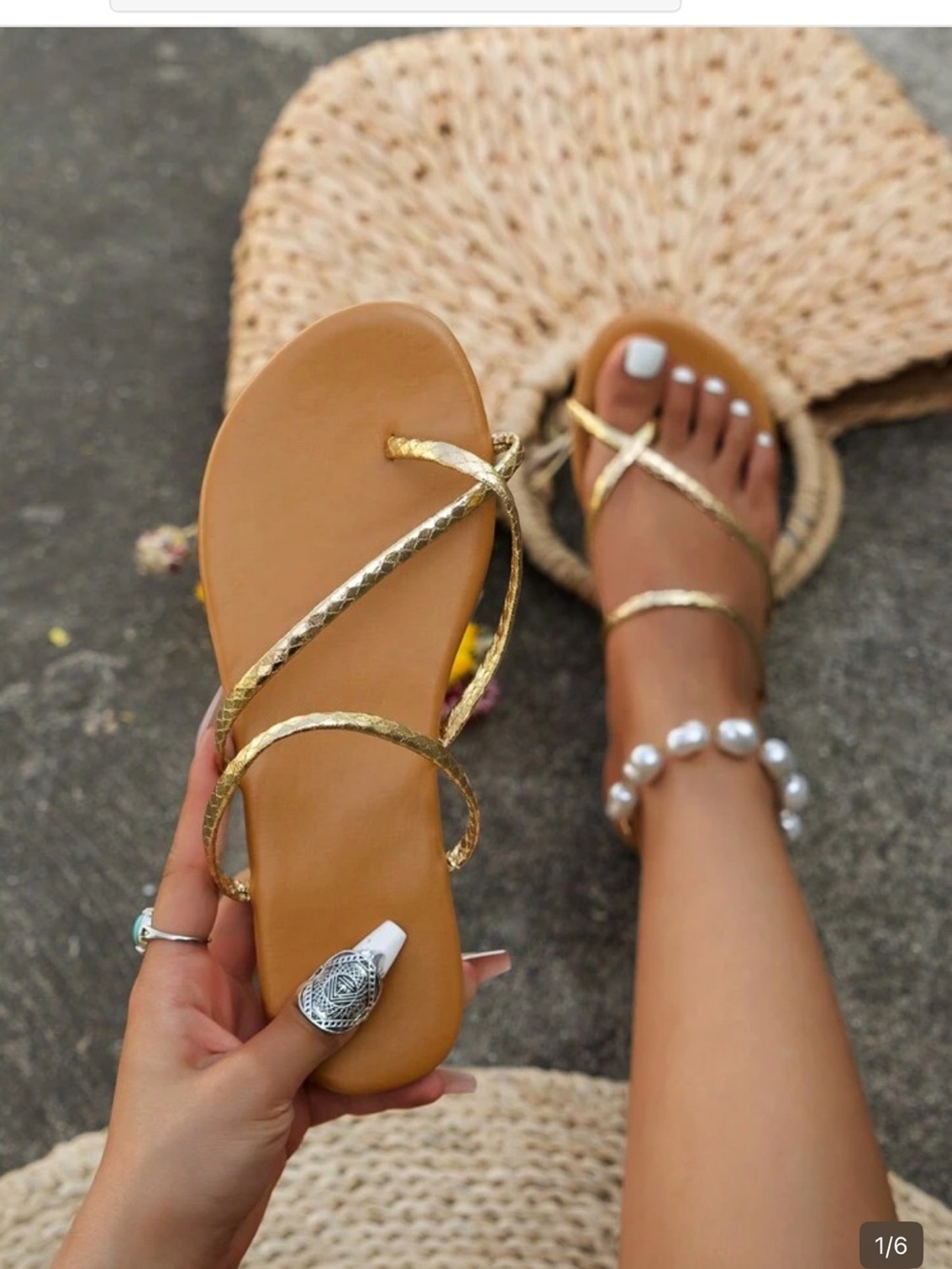 Worn once Gold Strappy Flat Sandals for Women